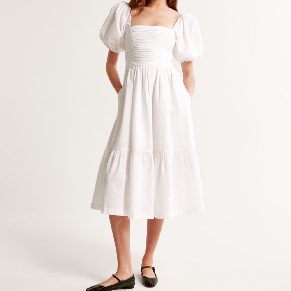 The A&F Emerson Linen-Blend Puff Sleeve Midi Dress